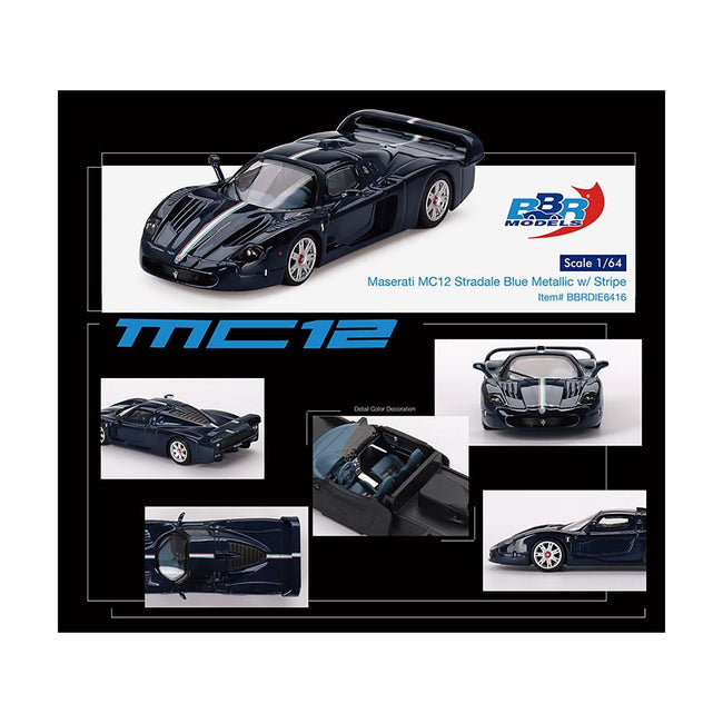 Maserati MC12 Stradale Blue Metallic with White Stripe 1/64 Diecast Model Car by BBR-BBR-ModelCars.com
