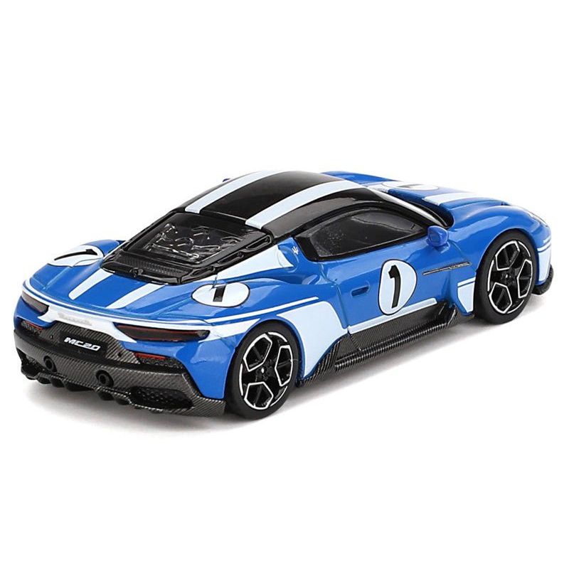 Maserati MC20 1 Blue with White Stripes and Black Top "Maserati Performance Experience" 1/64 Diecast Model Car by BBR - BBR - ModelCars.com