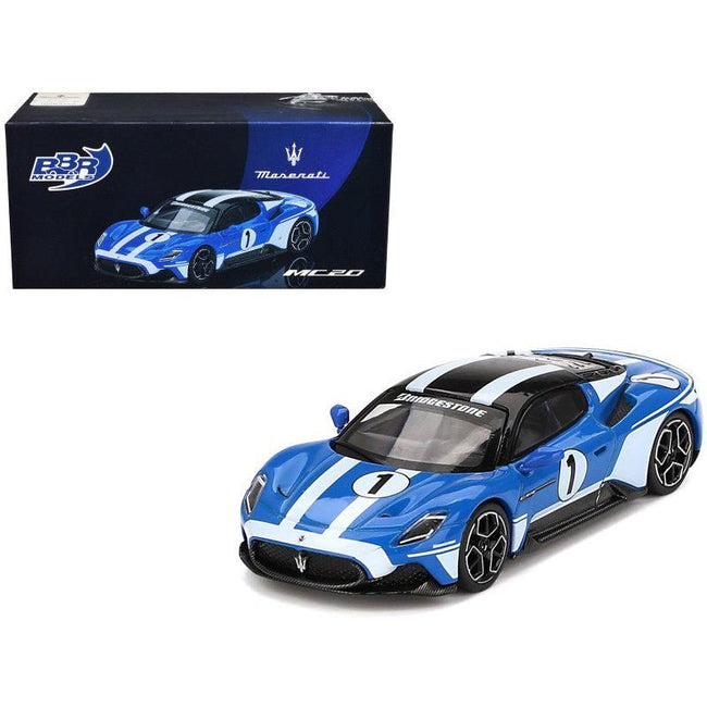 Maserati MC20 1 Blue with White Stripes and Black Top "Maserati Performance Experience" 1/64 Diecast Model Car by BBR - BBR - ModelCars.com