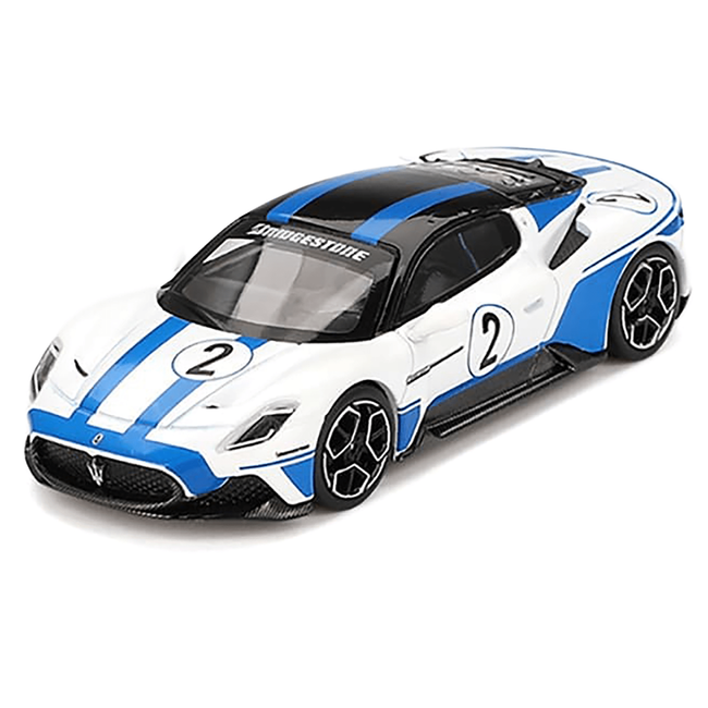 Maserati MC20 2 White with Blue Stripes and Black Top "Maserati Performance Experience" 1/64 Diecast Model Car by BBR - BBR - ModelCars.com