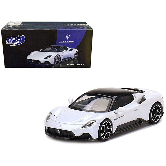 Maserati MC20 Bianco Audace White with Black Top 1/64 Diecast Model Car by BBR Models-BBR-ModelCars.com