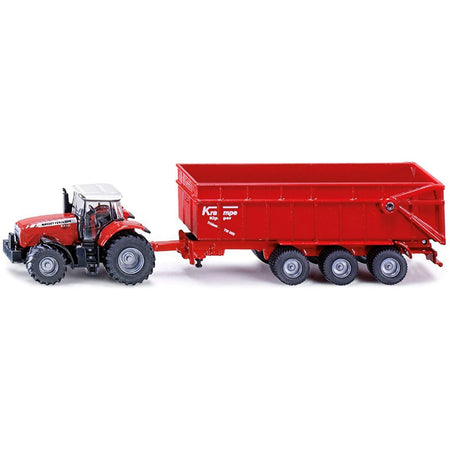 Massey Ferguson 8480 Dyna VT Tractor Red with Silver Top and Krampe Dump Trailer Red 1/87 (HO) Diecast Models by Siku-SIKU-ModelCars.com