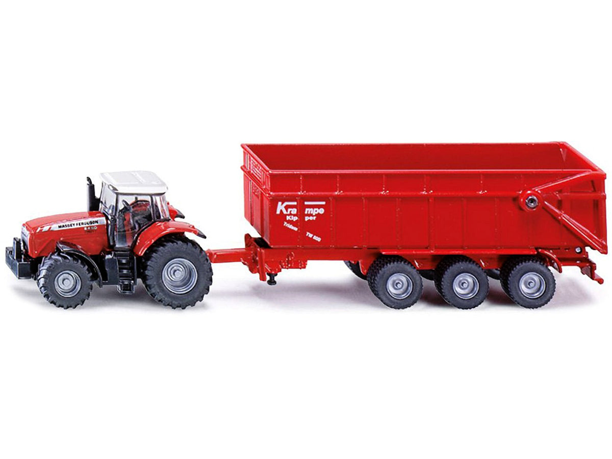 Massey Ferguson 8480 Dyna VT Tractor Red with Silver Top and Krampe Dump Trailer Red 1/87 (HO) Diecast Models by Siku-SIKU-ModelCars.com