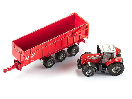 Massey Ferguson 8480 Dyna VT Tractor Red with Silver Top and Krampe Dump Trailer Red 1/87 (HO) Diecast Models by Siku-SIKU-ModelCars.com