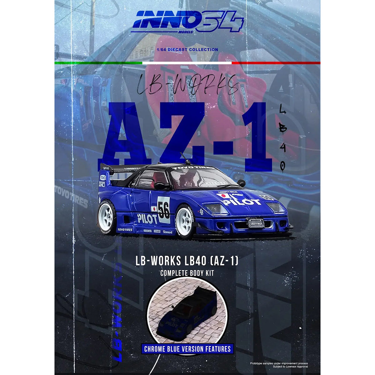 Mazda AZ-1 Liberty Walk LB40 RHD (Right Hand Drive) 56 "Pilot" Blue with Black Top 1/64 Diecast Model Car by Inno Models-Inno Models-ModelCars.com