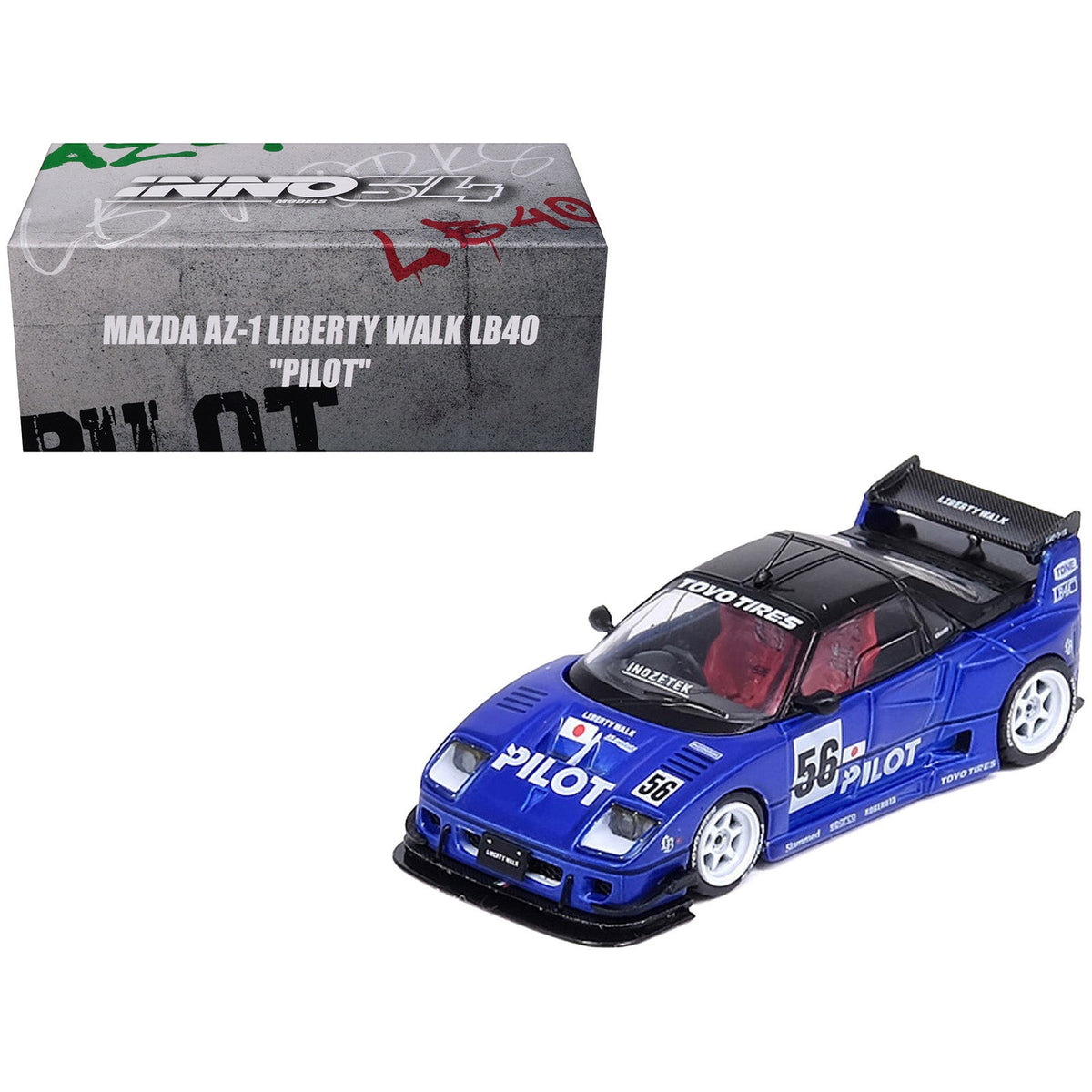 Mazda AZ-1 Liberty Walk LB40 RHD (Right Hand Drive) 56 "Pilot" Blue with Black Top 1/64 Diecast Model Car by Inno Models-Inno Models-ModelCars.com
