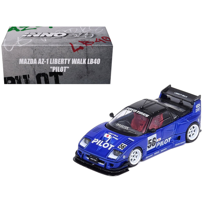 Mazda AZ-1 Liberty Walk LB40 RHD (Right Hand Drive) 56 "Pilot" Blue with Black Top 1/64 Diecast Model Car by Inno Models-Inno Models-ModelCars.com