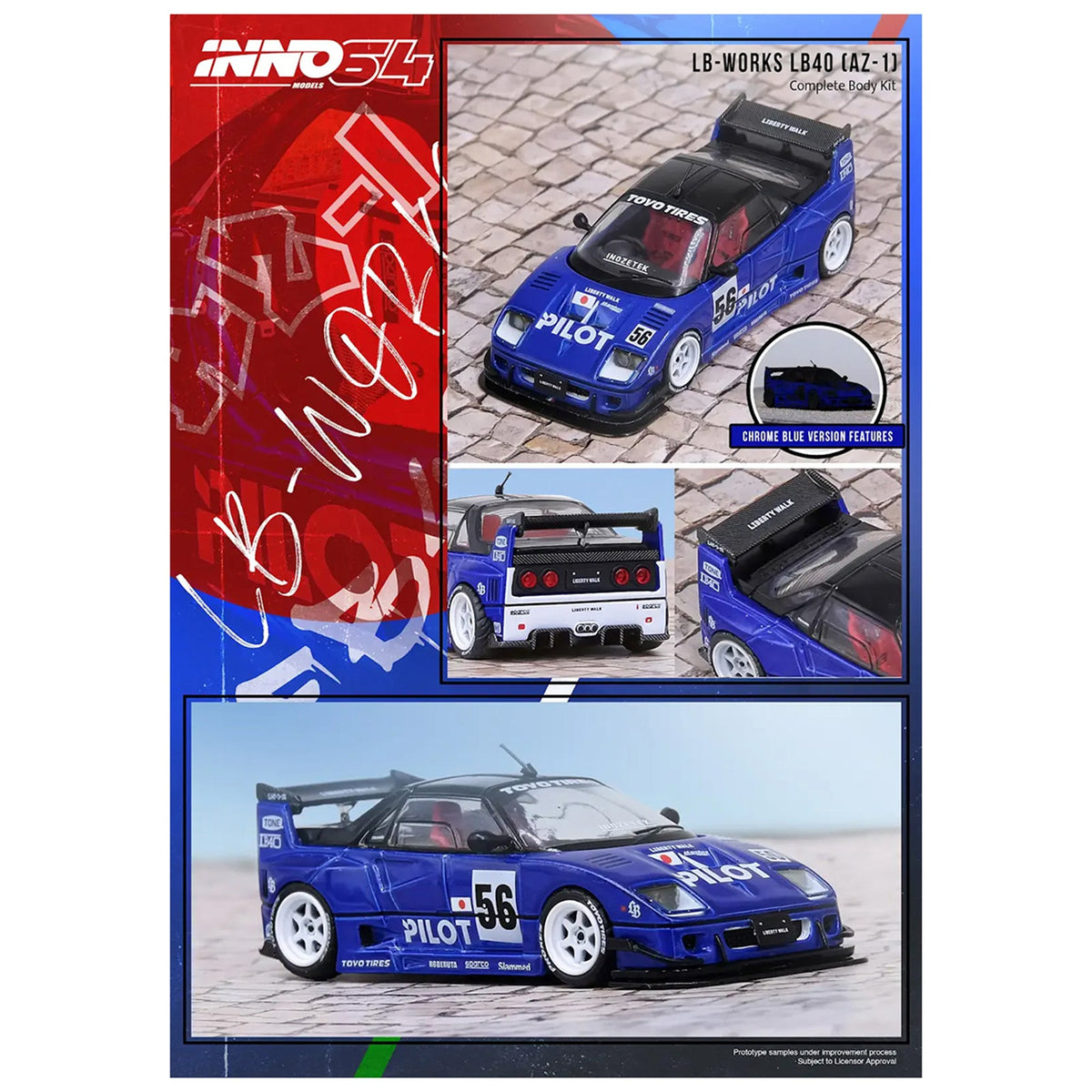 Mazda AZ-1 Liberty Walk LB40 RHD (Right Hand Drive) 56 "Pilot" Blue with Black Top 1/64 Diecast Model Car by Inno Models-Inno Models-ModelCars.com