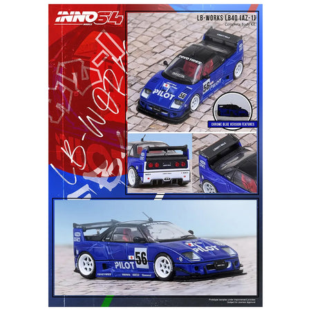Mazda AZ-1 Liberty Walk LB40 RHD (Right Hand Drive) 56 "Pilot" Blue with Black Top 1/64 Diecast Model Car by Inno Models-Inno Models-ModelCars.com