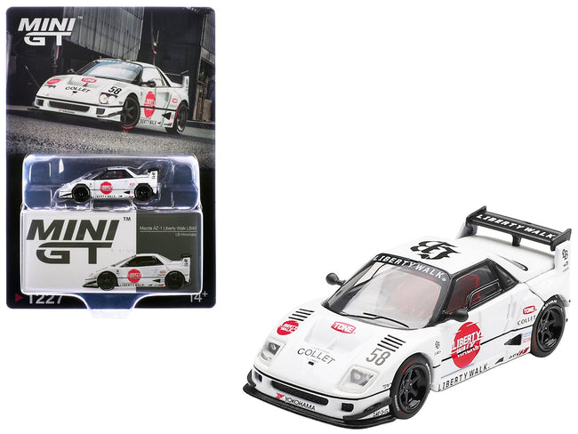 Mazda AZ-1 Liberty Walk LB40 RHD (Right Hand Drive) #58 "LB-Hinomaru" White with Graphics and Red Interior Limited Edition 1/64 Diecast Model Car by Mini GT-Mini GT-ModelCars.com