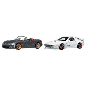 Mazda Mazdaspeed Miata Gray Metallic and Mazda RX7 FC Pandem White "Car Culture" Set of 2 Cars Diecast Model Cars by Hot Wheels