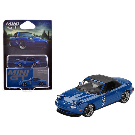 Mazda Miata MX-5 (NA) Tuned Version RHD (Right Hand Drive) Dark Blue with Black Soft Top Limited Edition 1/64 Diecast Model Car by Mini GT-Mini GT-ModelCars.com