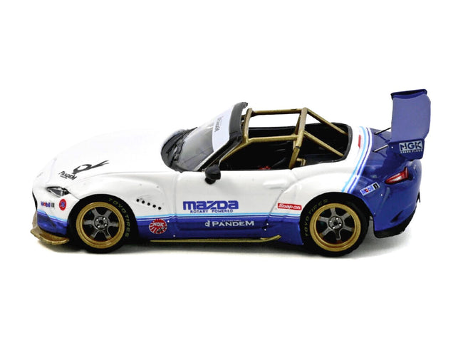Mazda MX-5 ND Miata "Pandem Rocket Bunny" V1.0 White and Blue 1/64 Diecast Model Car by Inno Models-Inno Models-ModelCars.com
