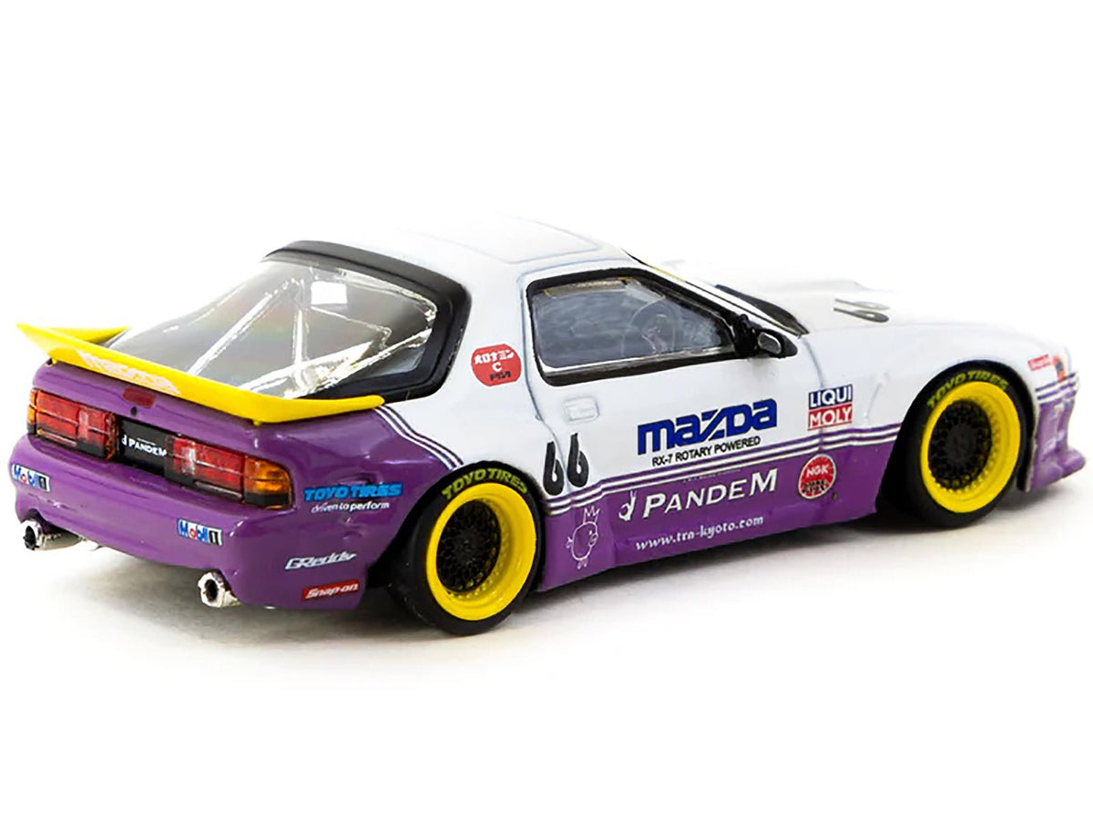 Mazda RX-7 FC3S Pandem RHD (Right Hand Drive) #66 White and Purple with Graphics "Hobby64" Series 1/64 Diecast Model Car by Tarmac Works-Tarmac Works-ModelCars.com
