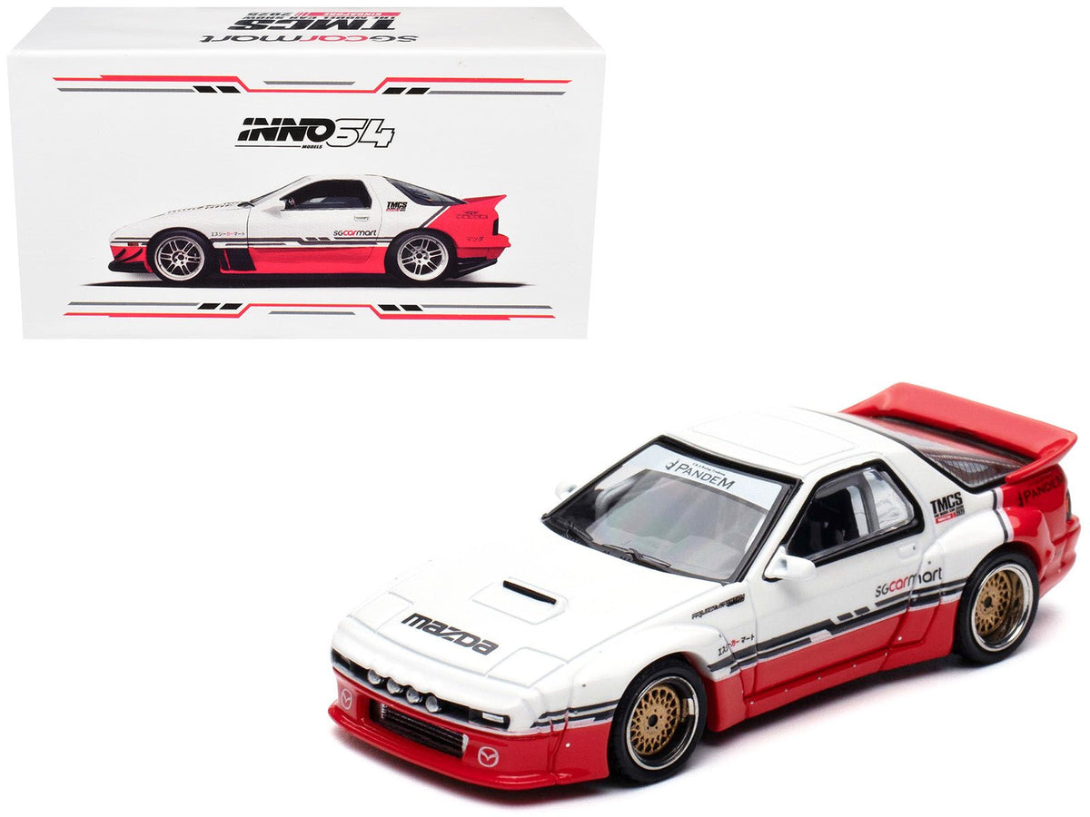 Mazda RX-7 (FC3S) "Pandem Rocket Bunny" White and Red with Black Stripes "The Model Car Show Singapore 2025 Event Edition" 1/64 Diecast Model Car by Inno Models-Inno Models-ModelCars.com