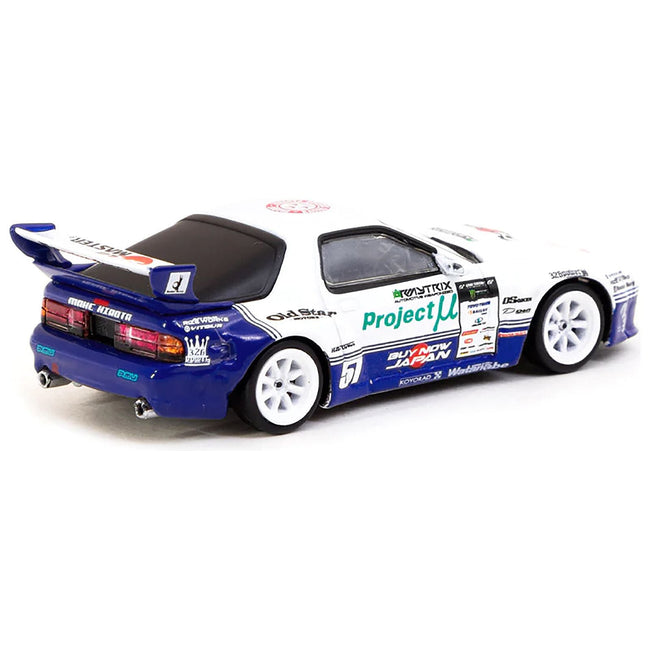 Mazda RX - 7 FC3S RHD (Right Hand Drive) 51 White and Blue with Graphics "Pandem Drift Car" "Hobby64" Series 1/64 Diecast Model Car by Tarmac Works - Tarmac Works - ModelCars.com