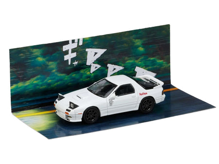 Mazda RX-7 (FC3S) RHD (Right Hand Drive) "RedSuns" White "Ryosuke Takahashi VS Kyoichi Sudou - Initial D" (1995-2013) Manga "Diorama Set Series" 1/64 Diecast Model Car by Hobby Japan-Hobby Japan-ModelCars.com