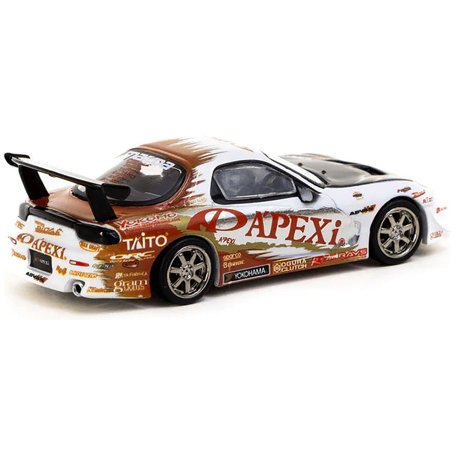 Mazda RX-7 FD Stage-D "A'PEXi" RHD (Right Hand Drive) White with Graphics "Global64" Series 1/64 Diecast Model by Tarmac Works-Tarmac Works-ModelCars.com