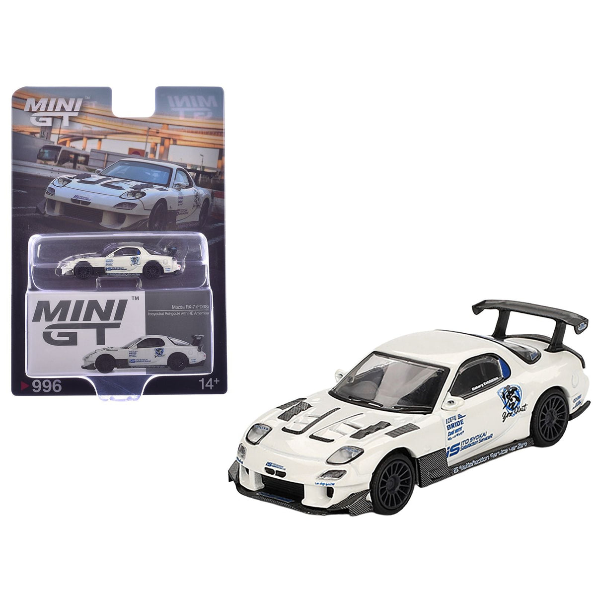 Mazda RX-7 (FD3S) "Itosyoukai Rei-gouki with RE Amemiya" RHD (Right Hand Drive) White with Graphics Limited Edition 1/64 Diecast Model Car by Mini GT-Mini GT-ModelCars.com
