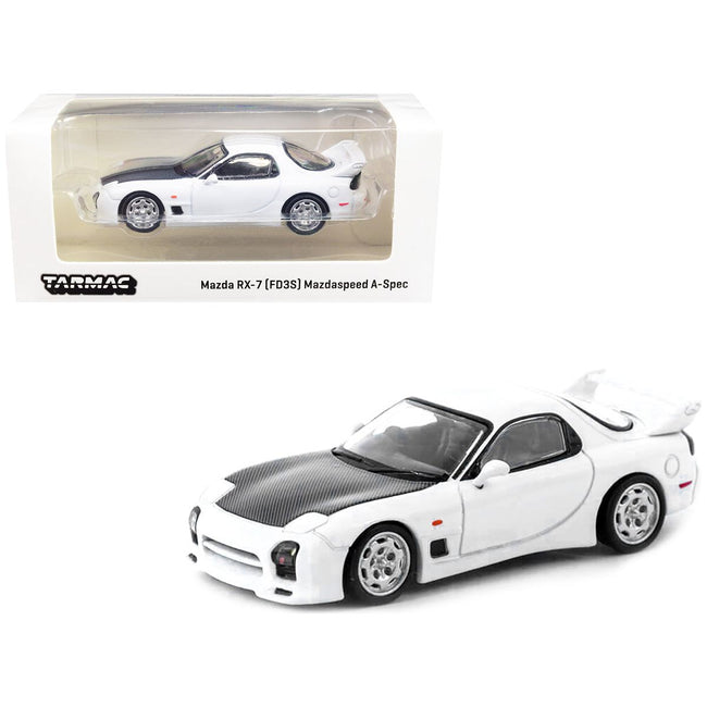 Mazda RX - 7 (FD3S) Mazdaspeed A - Spec RHD (Right Hand Drive) Chaste White with Carbon Hood "Global64" Series 1/64 Diecast Model Car by Tarmac Works - Tarmac Works - ModelCars.com