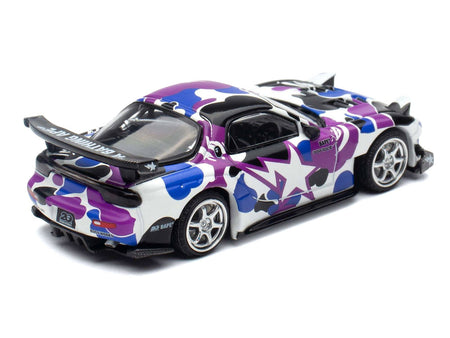 Mazda RX-7 (FD3S) RHD (Right Hand Drive) "BAPE (A Bathing Ape)" Purple Camouflage 1/64 Diecast Model Car by Pop Race-Pop Race-ModelCars.com