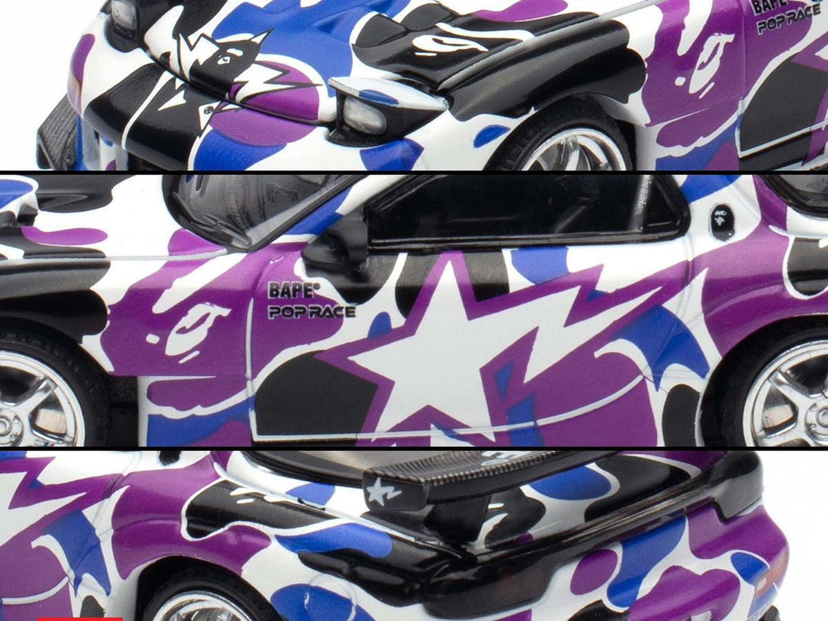 Mazda RX-7 (FD3S) RHD (Right Hand Drive) "BAPE (A Bathing Ape)" Purple Camouflage 1/64 Diecast Model Car by Pop Race-Pop Race-ModelCars.com