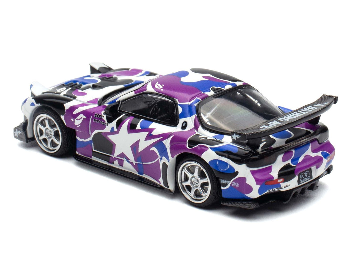 Mazda RX-7 (FD3S) RHD (Right Hand Drive) "BAPE (A Bathing Ape)" Purple Camouflage 1/64 Diecast Model Car by Pop Race-Pop Race-ModelCars.com