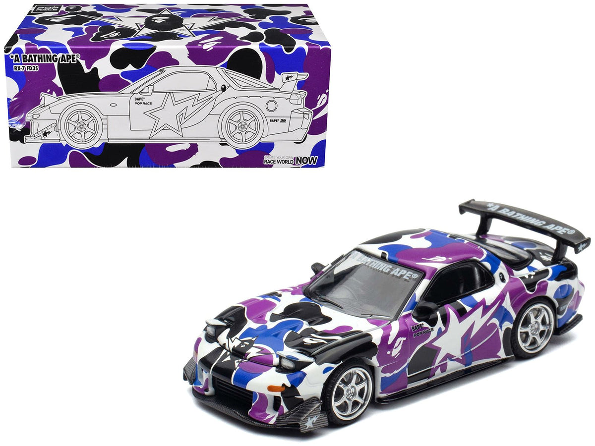 Mazda RX-7 (FD3S) RHD (Right Hand Drive) "BAPE (A Bathing Ape)" Purple Camouflage 1/64 Diecast Model Car by Pop Race-Pop Race-ModelCars.com