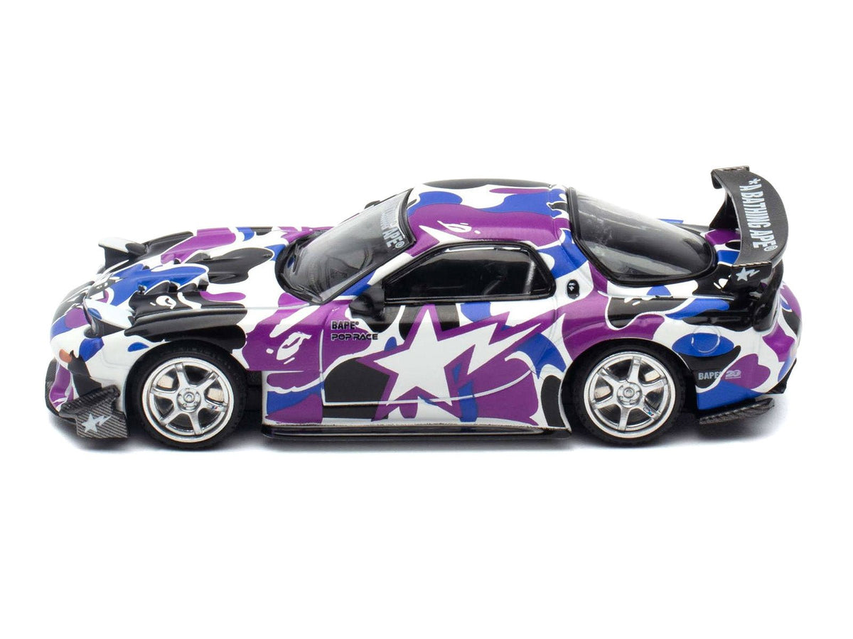 Mazda RX-7 (FD3S) RHD (Right Hand Drive) "BAPE (A Bathing Ape)" Purple Camouflage 1/64 Diecast Model Car by Pop Race-Pop Race-ModelCars.com