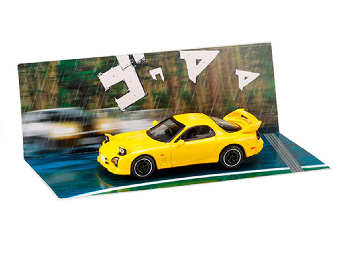 Mazda RX-7 (FD3S) RHD (Right Hand Drive) Yellow "Initial D" (1995-2013) Manga "Diorama Set Series" 1/64 Diecast Model Car by Hobby Japan-Hobby Japan-ModelCars.com