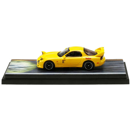 Mazda RX - 7 (FD3S) RHD (Right Hand Drive) Yellow "RedSuns" with Keisuke Takahashi Driver Figure "Initial D" (1995 - 2013) Manga 1/64 Diecast Model Car by Hobby Japan - Hobby Japan - ModelCars.com