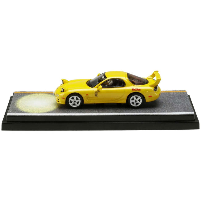 Mazda RX-7 (FD3S) RHD (Right Hand Drive) Yellow "RedSuns" with Keisuke Takahashi Driver Figure (Version 2) "Initial D" (1995-2013) Manga 1/64 Diecast Model Car by Hobby Japan-Hobby Japan-ModelCars.com