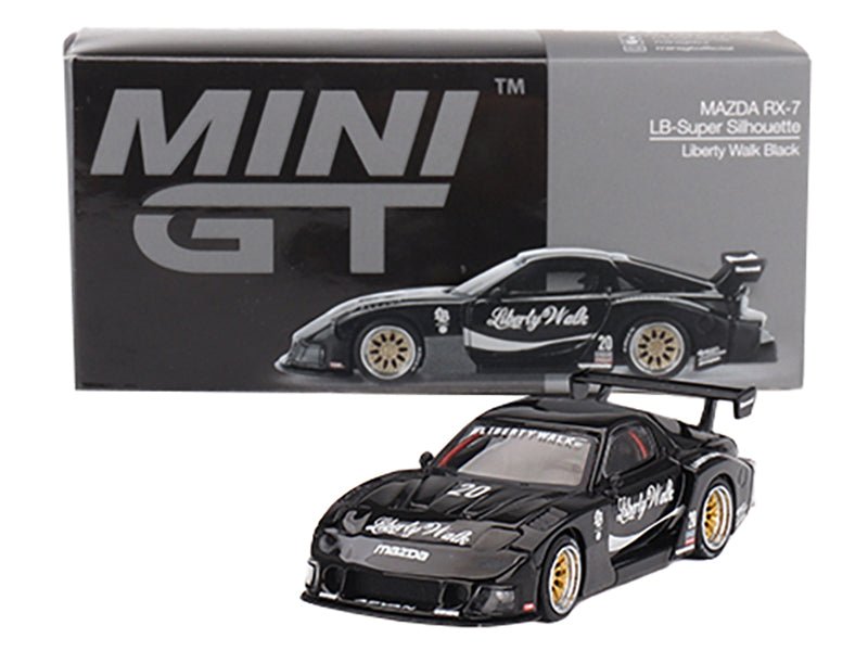Mazda RX-7 LB-Super Silhouette #20 "Liberty Walk" Black Limited Edition 1/64 Diecast Model Car by Mini GT-Mini GT-ModelCars.com