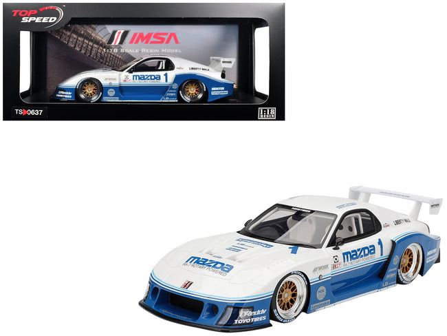 Mazda RX-7 LB-Super Silhouette RHD (Right Hand Drive) #1 Jeremy Barnes - Pete Halsmer "IMSA" White and Blue 1/18 Model Car by Top Speed-Top Speed-ModelCars.com