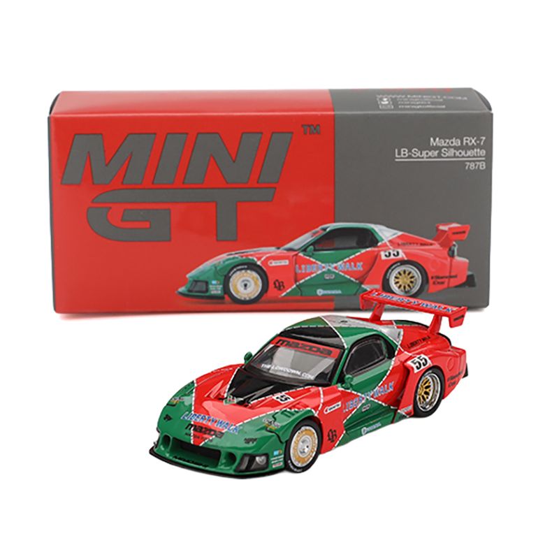 Mazda RX-7 LB-Super Silhouette RHD (Right Hand Drive) #55 "787B Tribute" Red and Green Limited Edition 1/64 Diecast Model Car by Mini GT-Mini GT-ModelCars.com