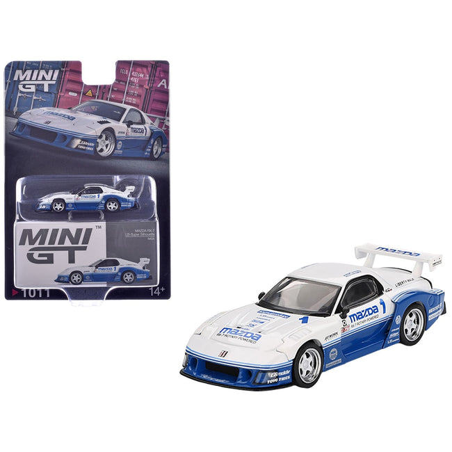 Mazda RX-7 LB-Super Silhouette RHD (Right Hand Drive) "IMSA" White and Blue Limited Edition 1/64 Diecast Model Car by Mini GT-Mini GT-ModelCars.com