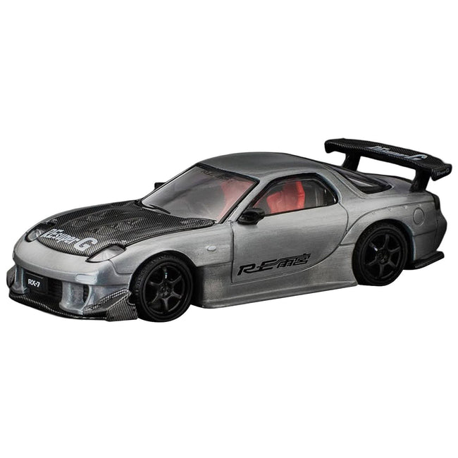 Mazda RX-7 RE-Amemiya RHD (Right Hand Drive) Silver Metallic with Carbon Hood "Japan Minicar a Gogo Exclusive" 1/64 Diecast Model Car by Pop Race-Pop Race-ModelCars.com