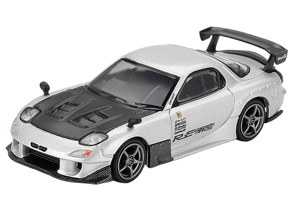 Mazda RX-7 RE-Amemiya Silver Metallic with Matt Black Hood Limited Edition 1/64 Diecast Model Car by Mini GT-Mini GT-ModelCars.com