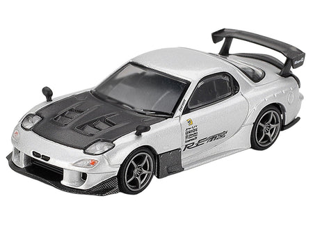 Mazda RX-7 RE-Amemiya Silver Metallic with Matt Black Hood Limited Edition 1/64 Diecast Model Car by Mini GT-Mini GT-ModelCars.com