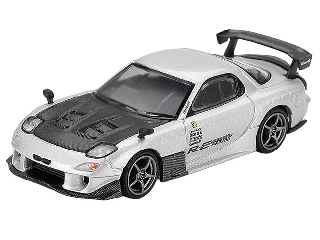 Mazda RX-7 RE-Amemiya Silver Metallic with Matt Black Hood Limited Edition 1/64 Diecast Model Car by Mini GT-Mini GT-ModelCars.com
