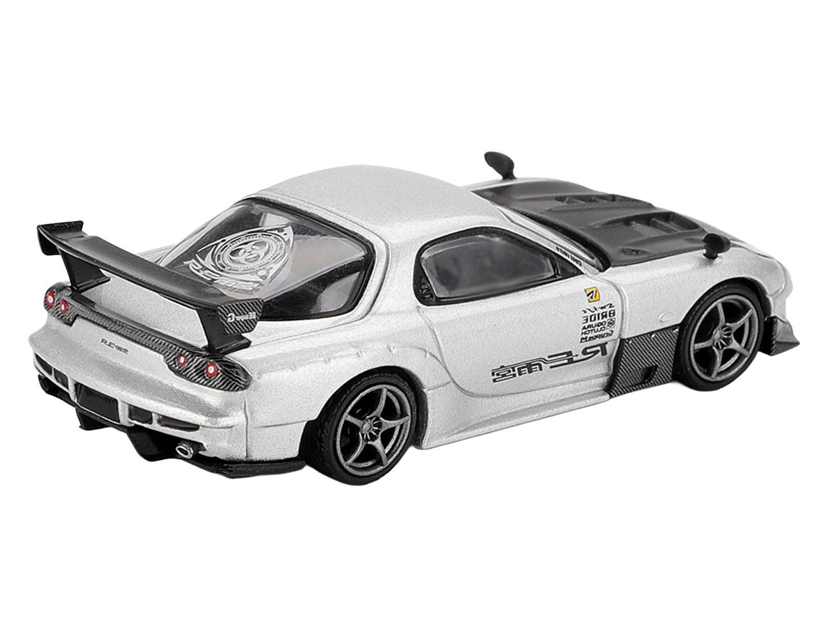 Mazda RX-7 RE-Amemiya Silver Metallic with Matt Black Hood Limited Edition 1/64 Diecast Model Car by Mini GT-Mini GT-ModelCars.com