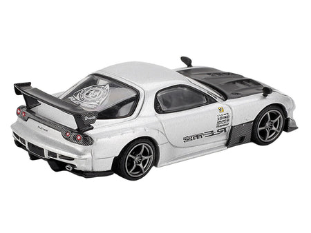 Mazda RX-7 RE-Amemiya Silver Metallic with Matt Black Hood Limited Edition 1/64 Diecast Model Car by Mini GT-Mini GT-ModelCars.com