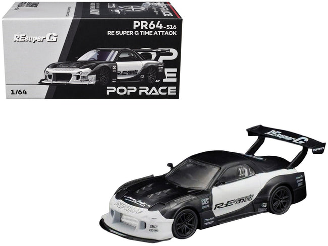 Mazda RX-7 "RE Super G Time Attack" RHD (Right Hand Drive) Black and White "The Model Car Show Malaysia 2026" 1/64 Diecast Model Car by Pop Race-Pop Race-ModelCars.com
