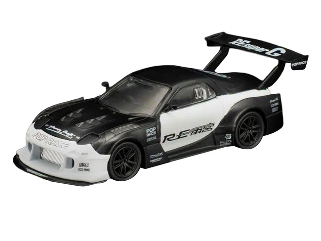 Mazda RX-7 "RE Super G Time Attack" RHD (Right Hand Drive) Black and White "The Model Car Show Malaysia 2026" 1/64 Diecast Model Car by Pop Race-Pop Race-ModelCars.com