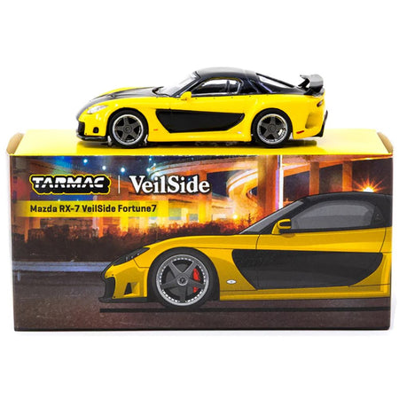 Mazda RX-7 VeilSide Fortune7 RHD (Right Hand Drive) Yellow and Black "Global64" Series 1/64 Diecast Model by Tarmac Works-Tarmac Works-ModelCars.com