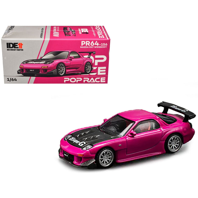 Mazda RX-7 Widebody RHD (Right Hand Drive) Pink with Carbon Hood "Indonesia Diecast Expo 2024 Exclusive" 1/64 Diecast Model Car by Pop Race-Pop Race-ModelCars.com
