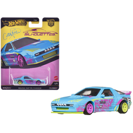 Mazda RX7 FC PANDEM Blue with Graphics "Silhouettes" Series Diecast Model Car by Hot Wheels-Hotwheels-ModelCars.com