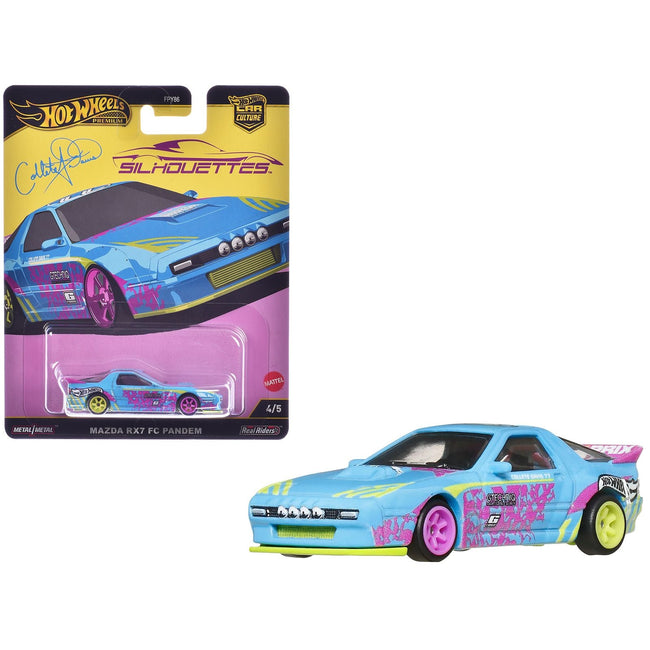 Mazda RX7 FC PANDEM Blue with Graphics "Silhouettes" Series Diecast Model Car by Hot Wheels-Hotwheels-ModelCars.com