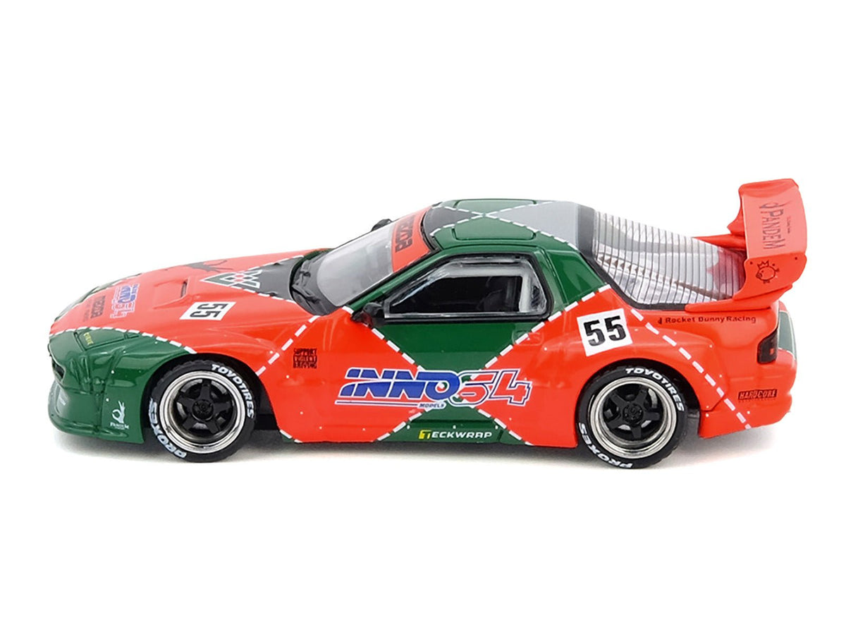 Mazda RX7 (FC3S) "Pandem Aero" RHD (Right Hand Drive) 55 Red and Green "Hong Kong Toycar Salon 2025 Event Edition" 1/64 Diecast Model Car by Inno Models-Inno Models-ModelCars.com