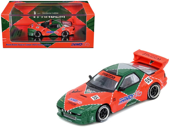 Mazda RX7 (FC3S) "Pandem Aero" RHD (Right Hand Drive) 55 Red and Green "Hong Kong Toycar Salon 2025 Event Edition" 1/64 Diecast Model Car by Inno Models-Inno Models-ModelCars.com